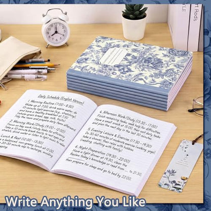 Harloon 6 Pack Composition Notebooks College Ruled Bulk Vintage Blue Flower Composition Notebook 110 Page 7-1/2" x 9-3/4" Journal Back to School Gift for Teacher Student Office First Day of School - style: Blue Flowers
