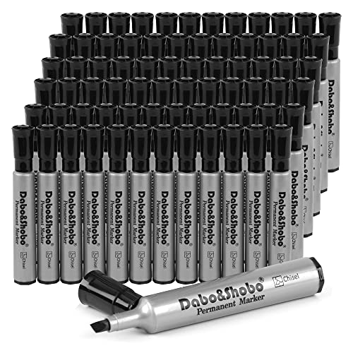 Dabo&Shobo 72 Pack Permanent Markers, Chisel Point, Quick Drying Ink, Black Permanent Markers, Works on Plastic,Wood,Stone,Metal and Glass for Doodling, Marking… - size: 1 Count (Pack of 72)