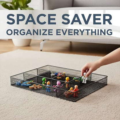 Hiceeden 2 Pack Mesh Desk Drawer Organizer, 16.1"x12.2"x2" Large Desk Organizer Tray with 2 Removable Dividers, 6 Compartment Metal Organizers for Home, Office, Makeup & Vanity