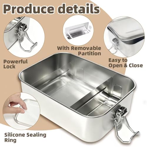 Stainless Steel Lunch Box, 28oz/850ml Metal Bento Box with Removable Dividers, Reusable Food Storage Containers with Lids Leak Proof for Travel, Work, Picnic, Home - size: 1 X 850ml Box with Removable Dividers