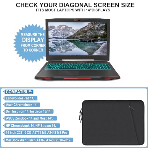 Laptop Sleeve 14 inch, Water Resistant Shockproof Protective Computer Cover | Laptop Case with Accessories Pocket, Laptop Cover Compatible with MacBook Air/Pro 13-13.3 inch, MacBook Pro 14 inch, Black - color: Black, size: 14 inch