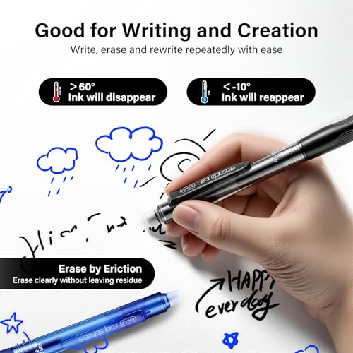 EUSOAR Erasable Gel Pens, 12-Pack Retractable Pens & Refills (6 Black, 6 Blue Each), Dry Erase Pen Make Mistakes Disappear for Office Planner Scheduling Appointments Sketching Note Taking - color: Black/Blue