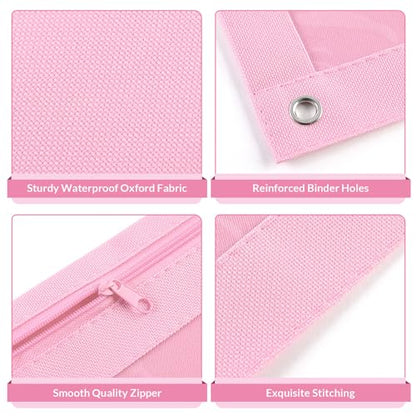 SKYDUE Pencil Pouch for 3 Ring Binder, 3 Ring Zipper Pencil Case with Clear Window, Large Binder Pencil Pouch with Grommets, Three Hole Pencil Holder for School(2 Pack) - color: Pink&black