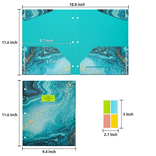 Ospelelf Folders with Pockets, Waterproof Plastic Folder with Two Fixed Corner Tabs and 2 Pockets Includes Business Card Slot, Includes Sticker, Fits 3 Ring Binder Holds 11" x 8.5", 6-Pack - color: Marble and Flowers