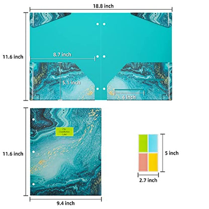 Ospelelf Folders with Pockets, Waterproof Plastic Folder with Two Fixed Corner Tabs and 2 Pockets Includes Business Card Slot, Includes Sticker, Fits 3 Ring Binder Holds 11" x 8.5", 6-Pack - color: Marble and Flowers