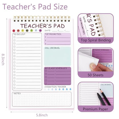 Teacher To Do List Notepad, 8.3x5.8 Inch Teacher Notepad, Spiral Checklist Notebook for Class Schedules, Daily Planner, School Tasks and Goal Setting (Purple) - color: Purple