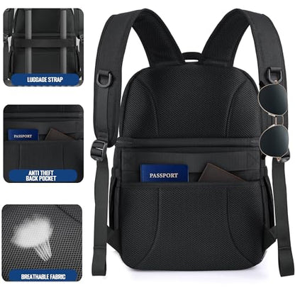 MOZETO Lunch Cooler Backpack Double Deck Lunch Box Backpack Insulated Leakproof Compartments Coolers Bag for Beach Travel Picnic Lunch Hiking BBQ Camping - color: Black