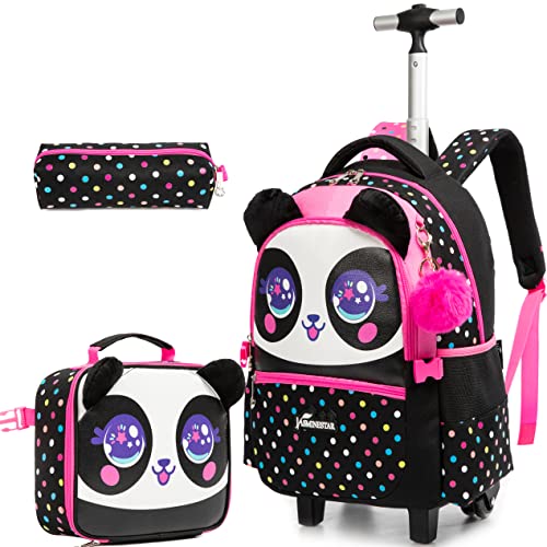 Panda Rolling Backpack for Girls Kids - Elementary School - 15.7 x 11.8 x 1.9 inches - Pink - Cartoon - 20L - color: Black
