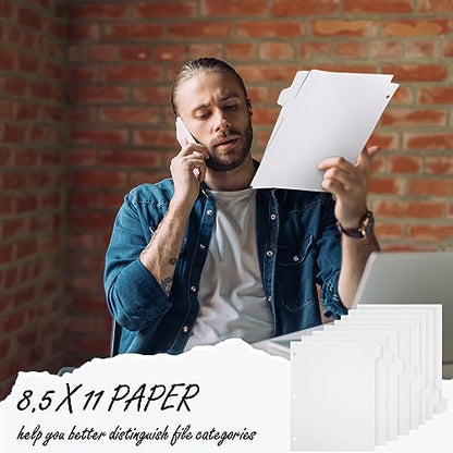 Harloon 30 Set 3 Ring Binder Dividers with 8 Tabs, 8.5x11 Blank Index Binder Bulk,1/8 Cut Tab Cardstock 3 Hole Punch 230 GSM Heavyweight Writable Subject Page Dividers for Office School (White) - size: White