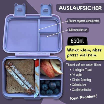 BEARFOOT Kids Lunch Box with Compartments – Compact & Lightweight | Leak-Proof, BPA-Free, Dishwasher Safe | Hand-Drawn Design for Preschool, School, Travel (BubbleTea Purple, 2.75 Cups) - color: BubbleTea-Purple, size: 2.75 Cups