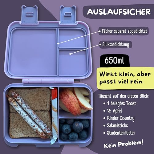 BEARFOOT Kids Lunch Box with Compartments – Compact & Lightweight | Leak-Proof, BPA-Free, Dishwasher Safe | Hand-Drawn Design for Preschool, School, Travel (BubbleTea Purple, 2.75 Cups) - color: BubbleTea-Purple, size: 2.75 Cups