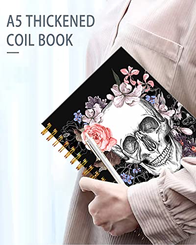 iampanda Spiral Journal Notebook,Strong Twin-Wire Binding with Premium Paper for Girl Women,Pink Floral 60 Sheets A5 College Ruled Notebook/Journal,Perfect for School Office Home Gifts,Cool Skull - color: Cool Skull