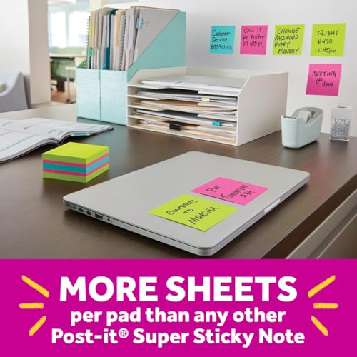 Post-it Super Sticky Notes Cube, 3 x 3 in, Supernova Neons, 1 Pad | School Supplies and Oﬃce Supplies, 2X the Sticking Power - size: 3" x 3"