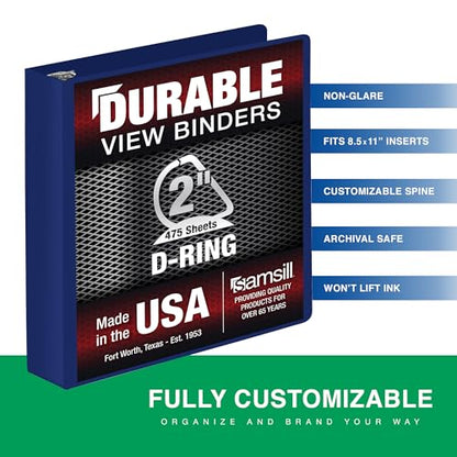 Samsill Durable 2 Inch Binder, D Ring Binder, Customizable Clear View Cover, Dark Blue, Holds 475 Pages - color: Dark Blue, size: 2 Inch