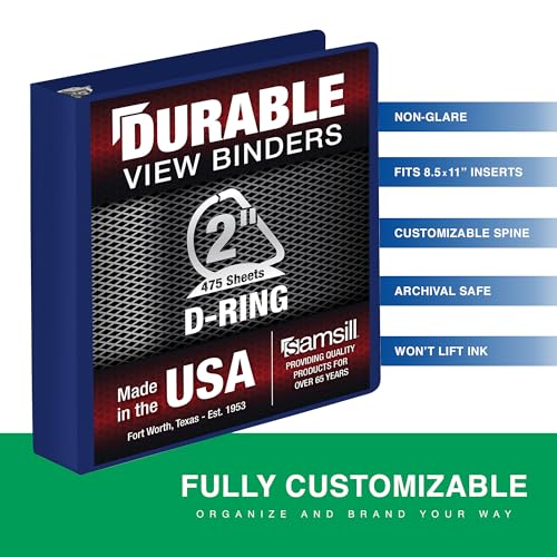 Samsill Durable 2 Inch Binder, D Ring Binder, Customizable Clear View Cover, Blueberry, Holds 475 Pages - color: Blueberry, size: 1 Pack, style: 2 Inch