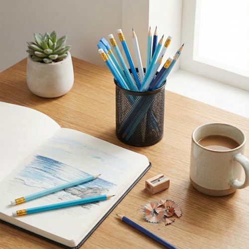 24 Pack Blue Gradient No.2 HB Pencils with 48 Eraser Caps, Aesthetic Wooden Pencils Bulk, Unsharpened Writing Cute Graphite Hexagonal Pen for Office, Journaling, Sketching, Party Favors, Everyday Use - color: Blue Green Series