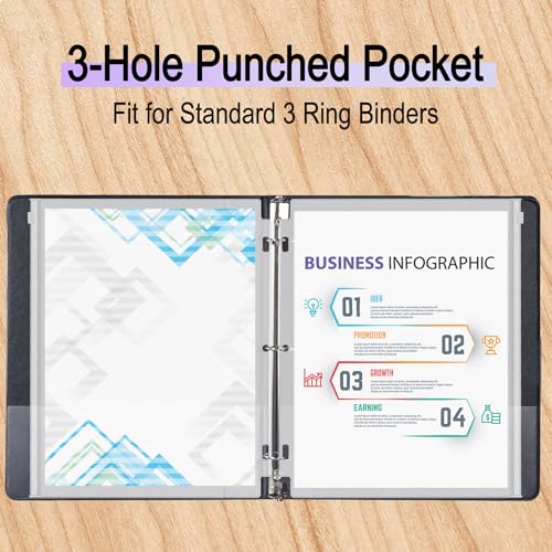 Antner 12 Pack Letter Size Binder Pockets 3 Holes Zipper Binder Folders for 3-Ring Binder, Clear PVC Loose Leaf Bag Binder Pouch Insert Pages Sheet Protectors Waterproof Document Filling Storage Bags