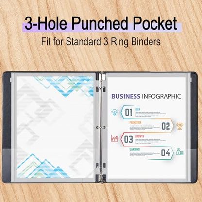 Antner 12 Pack Letter Size Binder Pockets 3 Holes Zipper Binder Folders for 3-Ring Binder, Clear PVC Loose Leaf Bag Binder Pouch Insert Pages Sheet Protectors Waterproof Document Filling Storage Bags