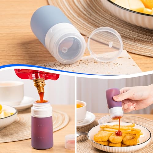 MICEBAY 8-Pack Salad Dressing Container To Go, 2-oz Silicone Small Condiment Squeeze Bottles and 1.6 oz Stainless Steel Sauce Containers Cups, Leakproof Condiment Containers with Lids for Lunch Box - color: Blue, size: 2-oz