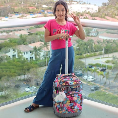 Tilami Rolling Backpack 18 inch Wheeled Backpack School College Student Travel Trip Boys and Girls - color: Doughnut