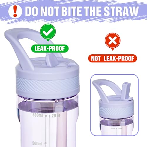 OLDLEY 20oz Kids Water Bottle with Straw, BPA-Free Tritan Water Bottle for School, Leakproof Clear Water Bottle with One Click Open, Measurement Scale, Cup Holder Friendly for Boys Girls,Purple - color: Purple