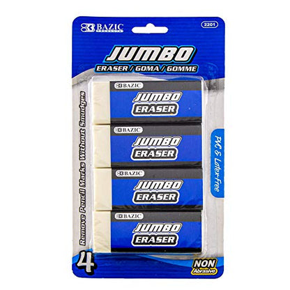 BAZIC Products Jumbo Block Erasers, Latex-Free, PVC-Free, 4 Count, 24-Box | latex-free and PVC-free, large jumbo block erasers, Clean erase, minimal crumbs, school, art, home - size: 24-Pack