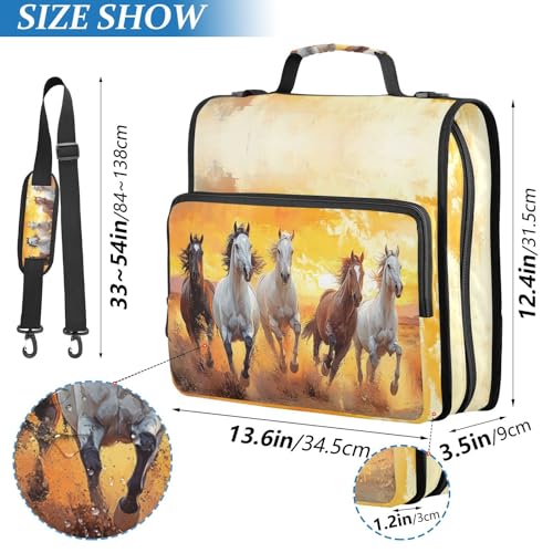 Horses Running Desert Sunset Painting Zipper Binder 3 Ring with Shoulder Strap 2 Inch Binder Holds 500 Sheets Trapper Keeper Zipper Binders Organizer for School Students Office