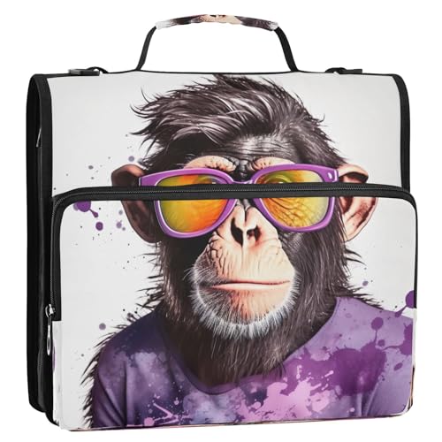 Cool Monkey Zipper Binder 3 Ring with Shoulder Strap and Handle Multiple Pockets Expanding File Folder Organizer
