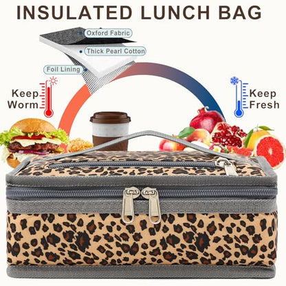 FlowFly Small Insulated Lunch box Portable Soft Bag Mini Cooler Thermal Meal Tote Kit with Handle for Work & School, Leopard - color: Leopard#1