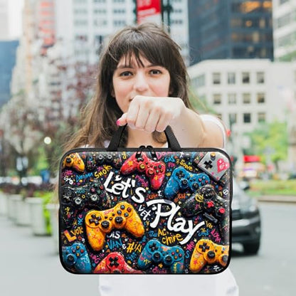 Laptop Sleeve with Handle 10 Inch, Waterproof Laptop Case Bag, Play Games Pattern Design Computer Sleeve Compatible with MacBook Air, Pro, HP, Dell, Lenovo, ASUS - color: Play Games, size: 10inch(9.7-10.5")