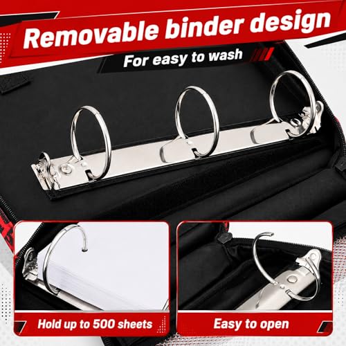Zipper Binder Folder Keeper with Strap 2 Inch 3 Ring Multi-Pocket Zipper Bag for 13" Laptop 5-tab Expanding File Folder for Women Men Office Middle High School(Red,Lightning) - color: Red, style: Lightning