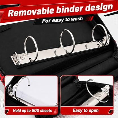 Zipper Binder Folder Keeper with Strap 2 Inch 3 Ring Multi-Pocket Zipper Bag for 13" Laptop 5-tab Expanding File Folder for Women Men Office Middle High School(Red,Lightning) - color: Red, style: Lightning
