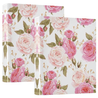 3 Ring Binder, Floral Flower Rose Pink 1.5 inch Round Ring Binder with 3 Inside Clear Pockets, Binders Organizer with Clipboard for Office Home School, Holds 200 Sheets, 1 Pack