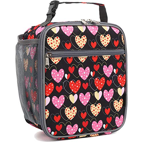 FlowFly Kids Lunch box Insulated Soft Bag Mini Cooler Back to School Thermal Meal Tote Kit for Girls, Boys, Heart - color: Heart