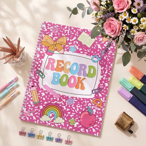 Pasimy 2026-2027 Teacher Record Book Grade Book for Teacher Classroom Spiral Bound Class Planner Double Sided Office Favors Supplies for Classroom Attendance Decoration (Pink Composition Notebook) - style: Pink Composition Notebook