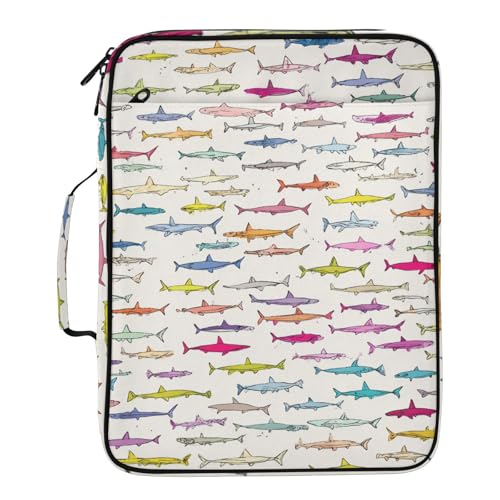 Beige Sharks Accordion File Organizer Expanding File Folder Zipper Binder 3 Ring with Handle 500 Sheets Capacity Document Organizer Storage Bag Multi Pockets Design - color: Beige Sharks