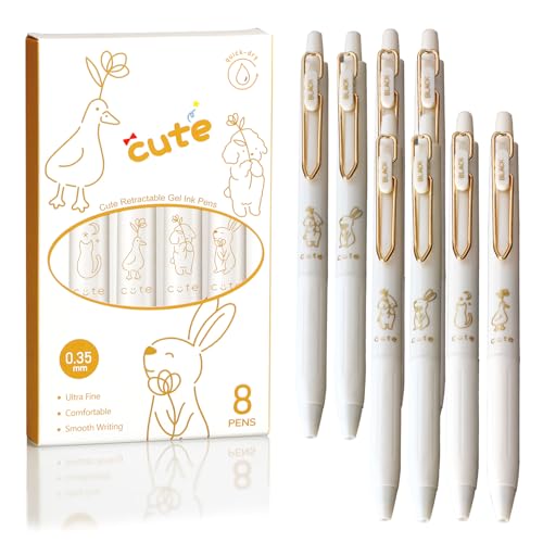 Lady Gel Pens,0.35mm Ultra Fine Point,Cute Kawaii Gift for Girls & Women | Smear-Proof & No-Smudge Refillable Black Ink for Aesthetic Writing,Office Documents Signature,Notes,Bullet Journaling,8 Count
