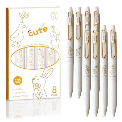 Lady Gel Pens,0.35mm Ultra Fine Point,Cute Kawaii Gift for Girls & Women | Smear-Proof & No-Smudge Refillable Black Ink for Aesthetic Writing,Office Documents Signature,Notes,Bullet Journaling,8 Count