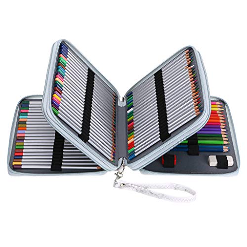 BTSKY Deluxe PU Leather Pencil Case For Colored Pencils - 120 Slot Pencil Holder with Handle Strap Handy Colored Pencil Box Large(White Marble) - color: White Marble
