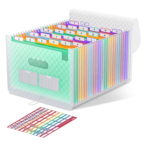 ThinkTex Accordion File Organizer, 26 Pockets Expanding File Folders, Monthly Bill Receipt Documents Organizer, A-Z Colorful Tabs, Letter/A4 Size - Green - color: Green