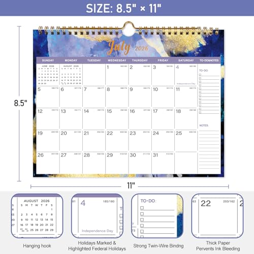 Lbylyhxc 2026 Calendar - Includes January 2026 to June 2027-18 Monthly Wall Calendar 2026, 11 x 8.5 Inches.Thick Paper with Julian Dates and Block for New Year and Christmas Presents (wall calendar 2026-2027 inks) - color: wall calendar 2026-2027 inks