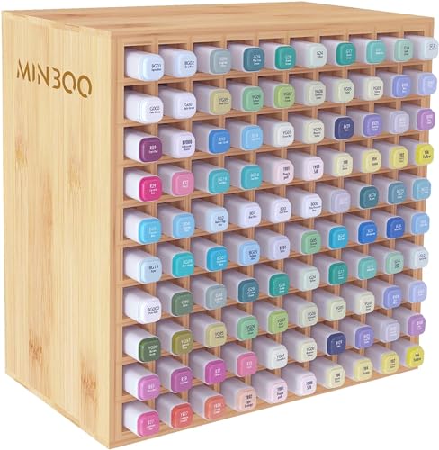 MinBoo Art Marker Storage Organizer for 100 Markers, Bamboo Art Supply Rack, Pens Color Pencils Paint Brushes Stationary Organizer Holder for Home Classroom Office Desk Decor - color: Bamboo, size: Rack for 100 Markers