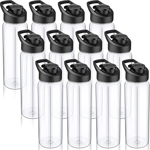 Mimorou 12 Pcs 24 OZ Water Bottles Bulk Reusable Plastic Sports Bottles Pack Portable Sports Water Cups for Adults School Teams Gym Hike Camping Cycling(Clear) - color: Clear