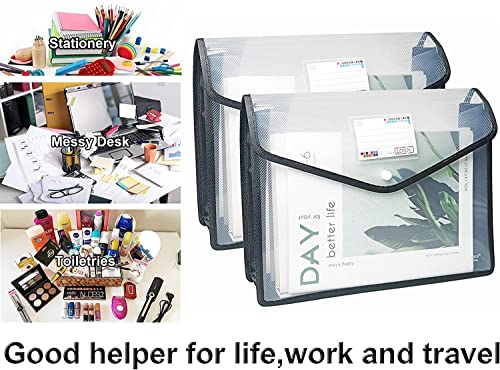 YoeeJob Plastic File Folders Legal Size Expandable Document Folder with Snap Button Closure, A4 Expanding File Wallet Envelopes Pouch with Label Pocket, 2 Packs, Black - color: Black, size: 2 Pack