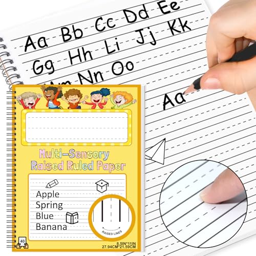 Raised Ruled Handwriting Paper Spiral Bound 8.5x11 Inch Raised Lined notebook Writing Practice Writing Paper Kindergarten Practice with ADHD 0.63In Sensory Line Dysgraphia Pad for Kids Students (1)