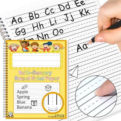 Raised Ruled Handwriting Paper Spiral Bound 8.5x11 Inch Raised Lined notebook Writing Practice Writing Paper Kindergarten Practice with ADHD 0.63In Sensory Line Dysgraphia Pad for Kids Students (1)