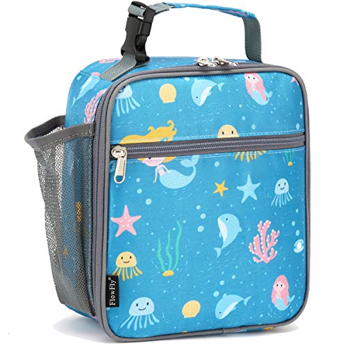 FlowFly Kids Lunch box Insulated Soft Bag Mini Cooler Back to School Thermal Meal Tote Kit for Girls, Boys, Mermaid - color: Mermaid