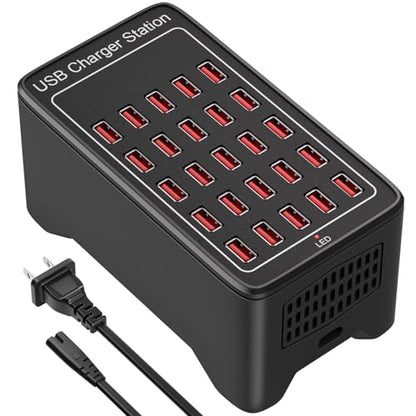Charging Station for Multiple Devices,125W 25 Ports Multi USB Charger Stations for iPhone, Cell Phone, iPad, Tablet, Apple Watch and Other Electronic, Multiple USB Power Charging Dock for Home Family