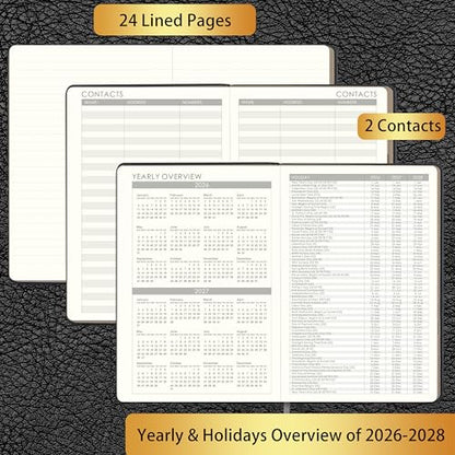 Planner 2026-2027 - 2026-2027 Weekly Monthly Calendar, July 2026 - June 2027, 5.85'' x 8.5'' Agenda with Leather Cover, Pen Holder, Elastic Closure, 24 Ruled Pages - color: Black