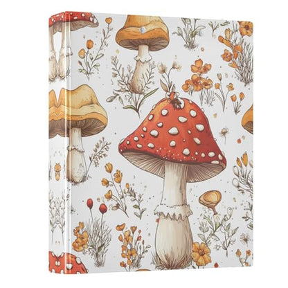 3 Ring Binder with Clipboard, D Rings Holds 200 Sheets, Heavy Duty Binders Folder for School Office, Waterproof PVC Cover with 3 Interior Clear Pockets, Mushrooms